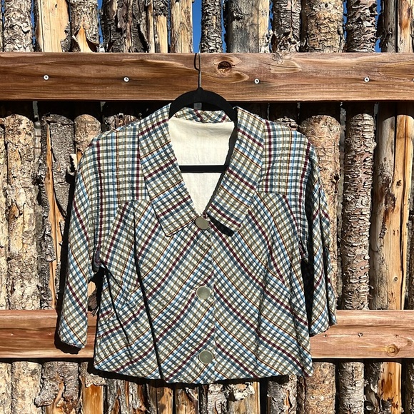 Vintage unique plaid jacket 3/4 length sleeves - Picture 1 of 8